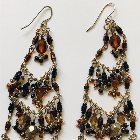 Gorgeous Earrings! Black/Amber/Multicolor Stones! - Picture 3 of 5